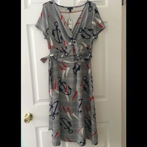 New Talbot’s Nautical Print Faux Wrap Dress